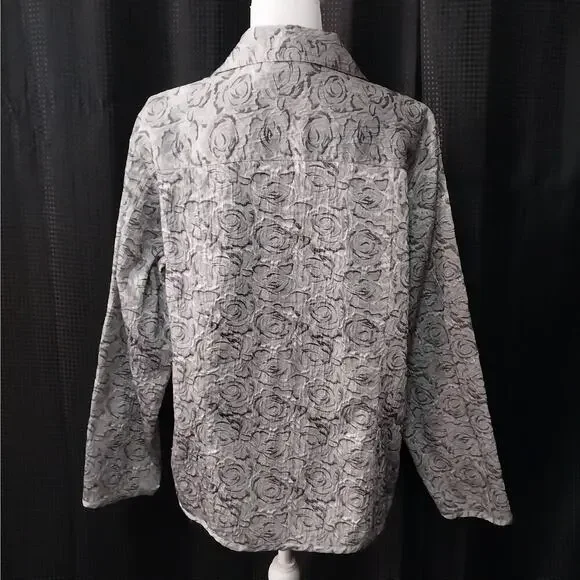 NWOT! CHICO'S! GRAY & SILVER ROSETTE PATTERN TAPESTRY STYLE JACKET, TOP! SZ 14 - Picture 6 of 10